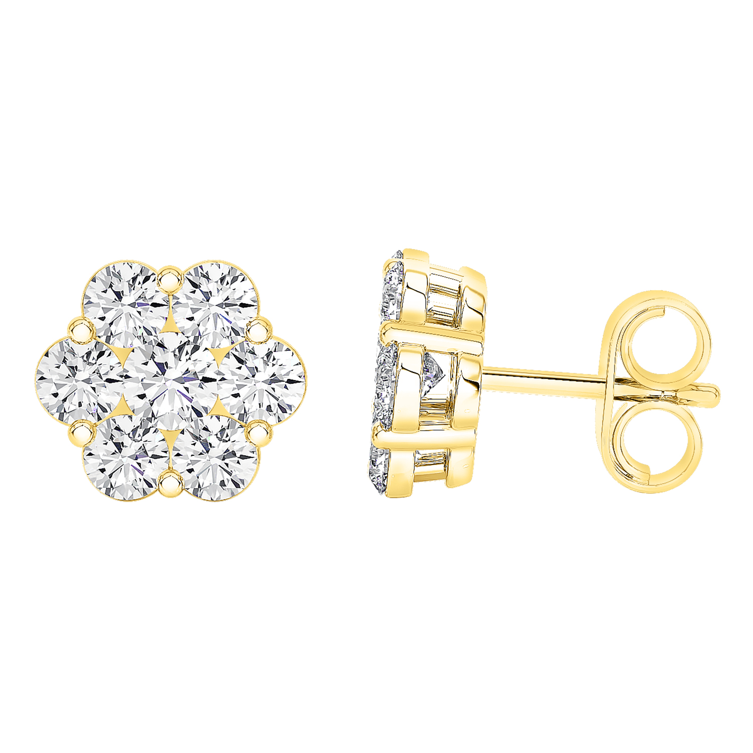 14K Yellow Gold Floral Lab Diamond Cluster Earrings (2 ct. tw.)